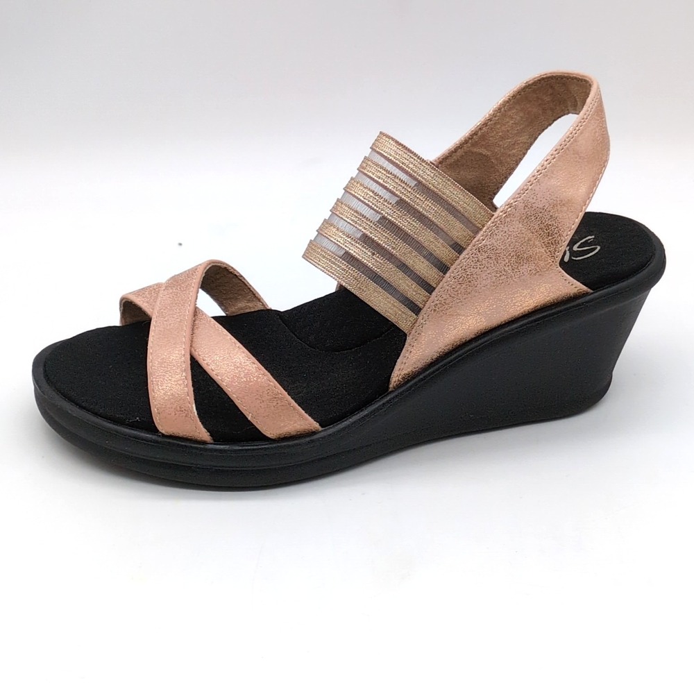 Skechers Shoes Womens Beige 7 Slingback Sandals Stretch Straps Wedge Dressy